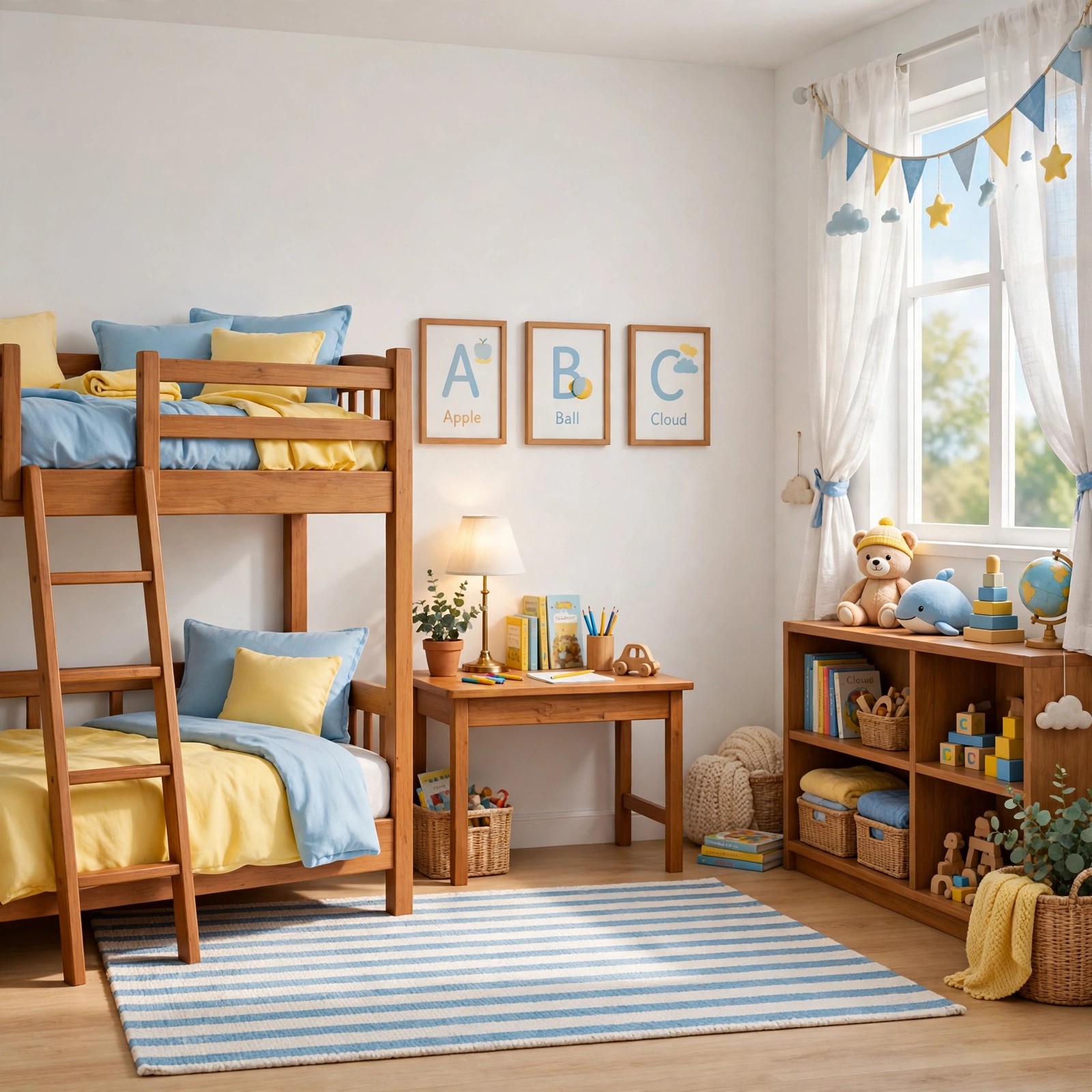 Kids room ideas with colourful decor and playful bedding